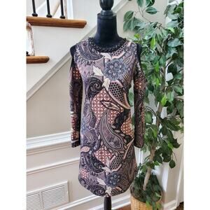 Label Women Multicolor Polyester Cold Shoulder Sleeveless Knee Length Dress M